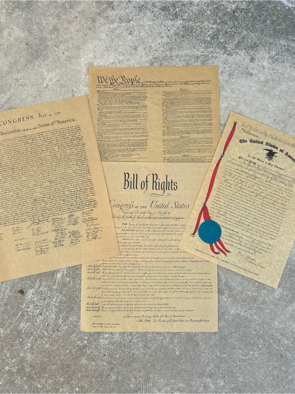 Vintage Style Bill of Rights and Declaration Replica Prints